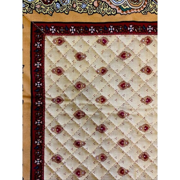 Marat Avignon Made In France Quilted Table Runner Yellow & Red Paisley 39” x 20” - Picture 3 of 6